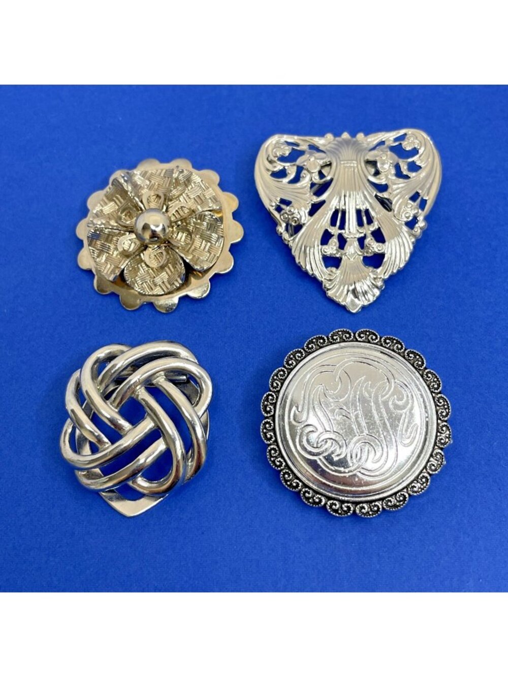 Vintage Lot Of 4 Scarf Clips Silver-tone Bundle